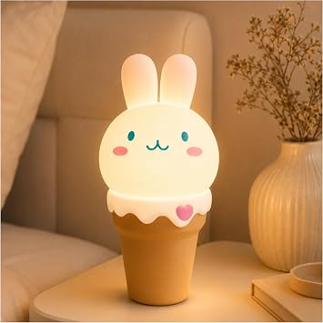 LOHAS Bunny Ice Cream Cute Night Lights, 7 Colors Kawaii Desk Decor, Pat Control and Rechargeable Base, Funny Gift, Bedroom and Nursery Decor
