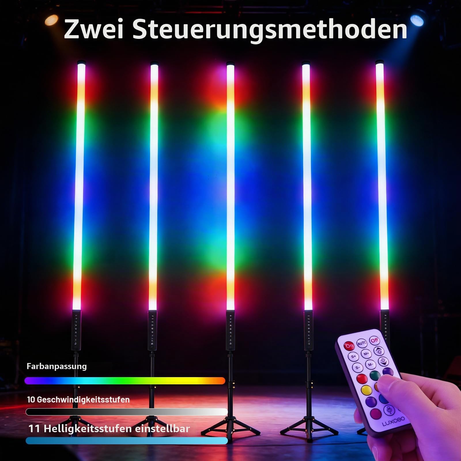 4 Stück 90cm LED Video Lichtstab Mood1 Mit Stativ,LED Handheld Fotografie Lichtdimmbar und Speicher, integrierter Akku,RGB-Fotolampe für YouTube,TikTok,Spiel-Streaming,Partybar,Foto-Beleuchtung