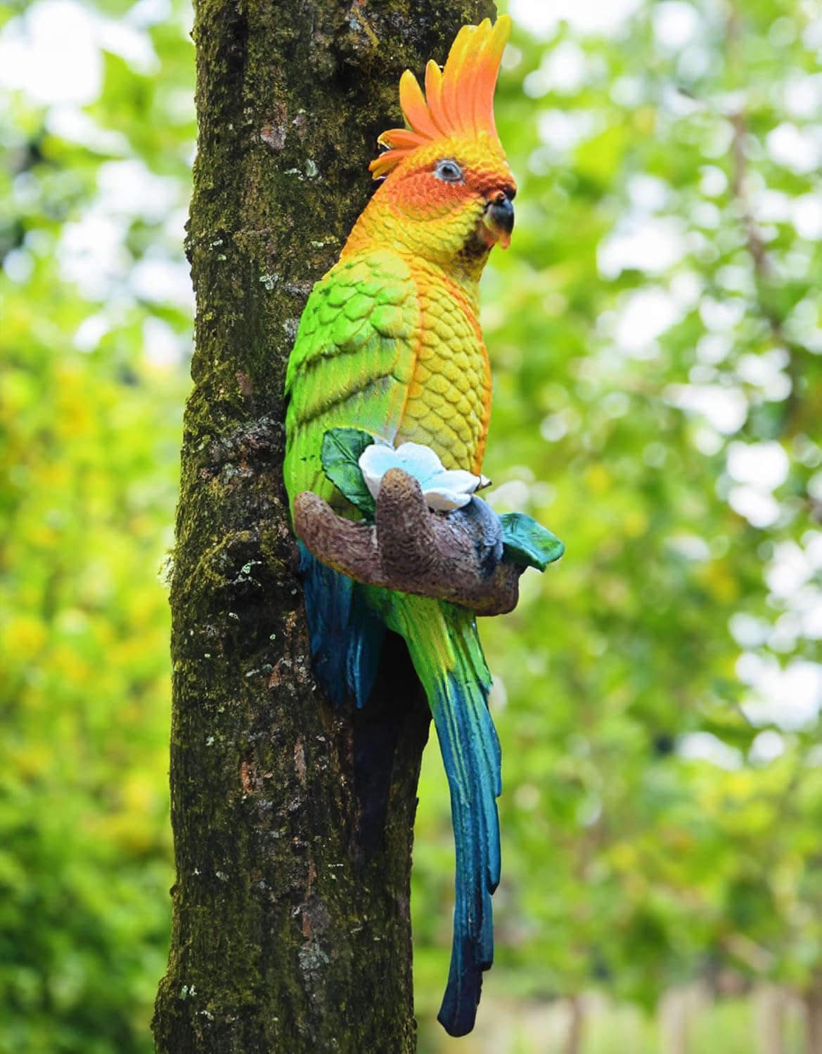 Teaeeno Resin Real Wall Bird Statue Decor,Real Parrot Sculpture Home Decor,Outdoor Indoor Figurine Ornaments-Garden Tree Sculpture,Resin Animal Statue for Garden, Terrace, Lawn, Yard