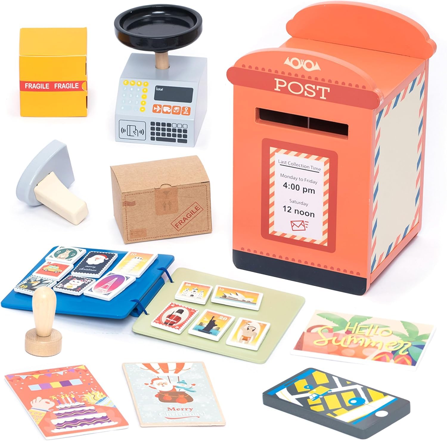 UMU Wooden Mailbox Play Set, Mailbox Activity Set and Educational Toy Montessori Preschool Toys, Pretend Play Mailbox Learning Toys for Boys and Girls 3 4 5 Year Olds