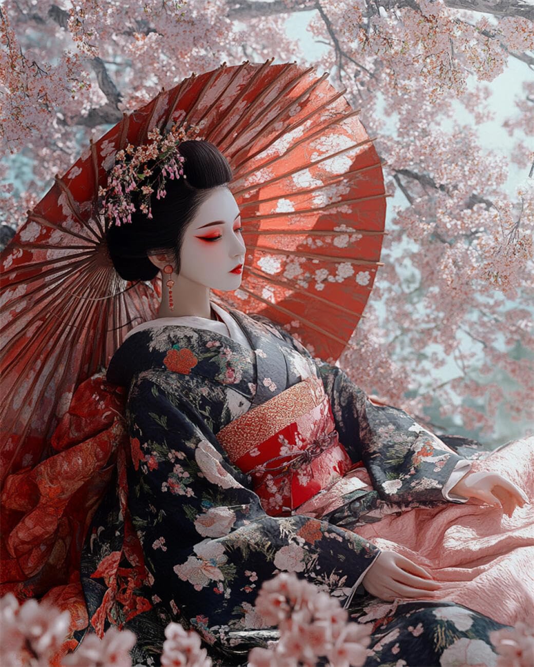 RKFLGEW 14CT Cross-Stitch Counted Kits Retro Japanese Geisha Cross-Stitch Kits for Beginner Or Adults,DIY Easy Counted Needlework Embroidery Set Home Decoration 40x50cm