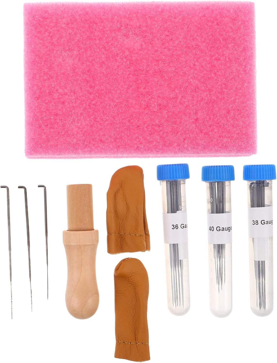 SEWCHICS Wool Felting Needles Set with Wood Handle 30pcs Needle Felting Tools Kit for Beginners Includes Blue Bottles Finger Protector and Work Mat for DIY Wool Craft Projects