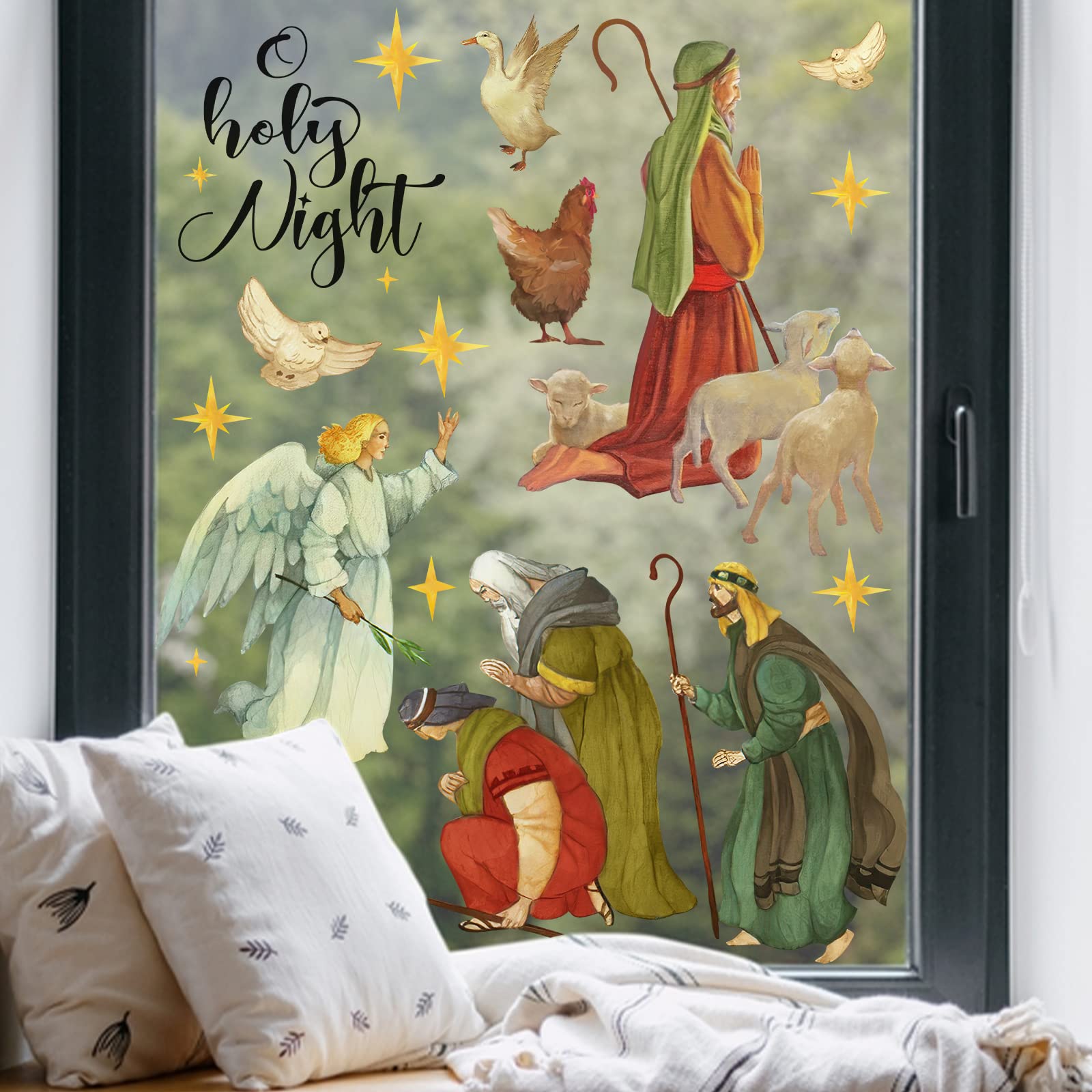 Amazon.co.jp: Yokky O 聖なる夜 クリスマスイブ 窓 粘着 9枚 キリスト