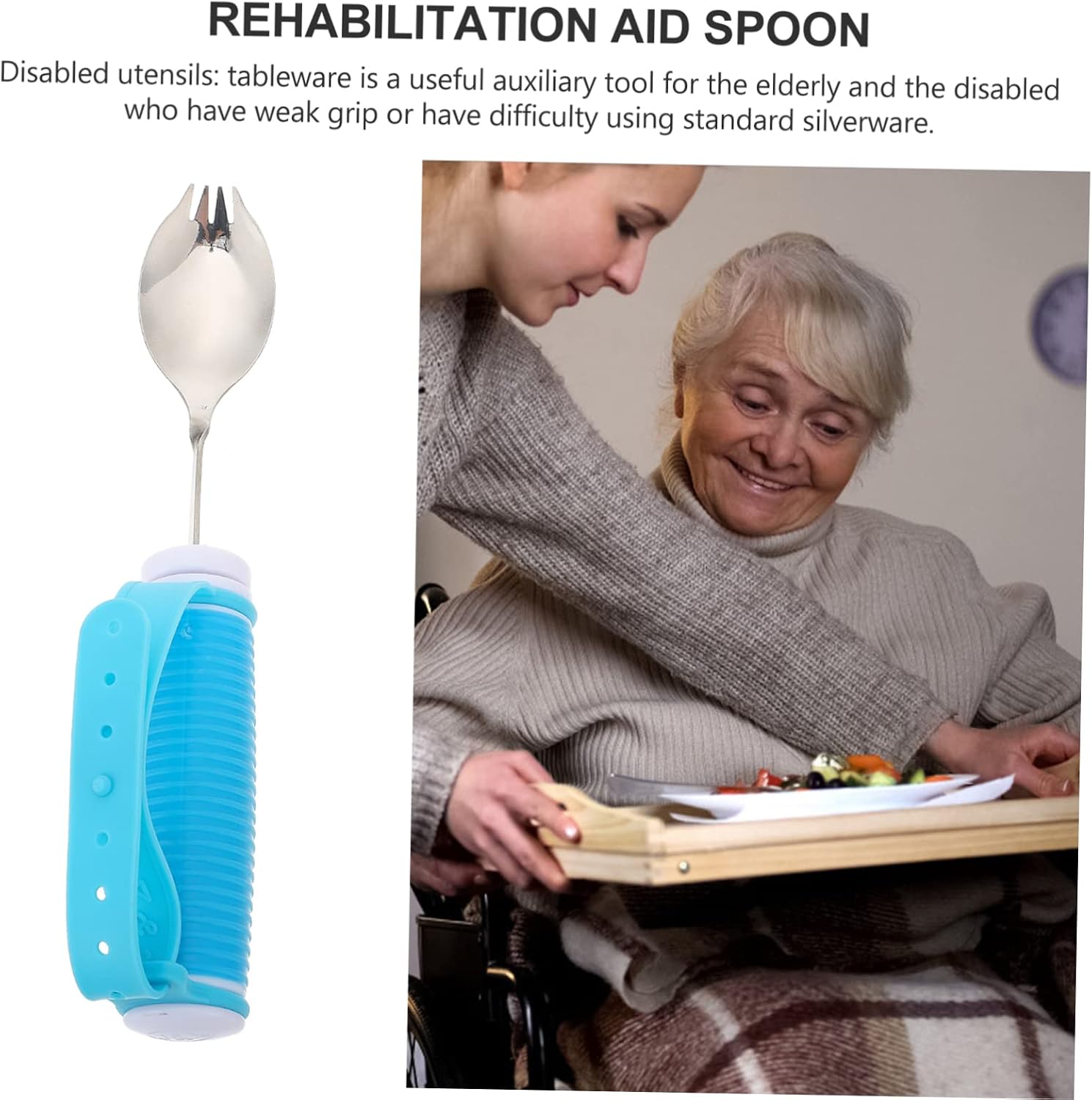 Elderly Food Aid Spoon Set Anti-Shake Cutlery for Seniors 1-Piece Adaptive Tableware for Disabled and Handicapped Use Blue