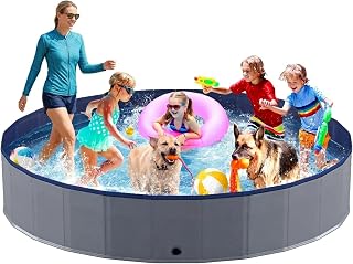 Niubya Foldable Dog Pool, Collapsible Plastic Dog Swimming Pool, 88x16in
