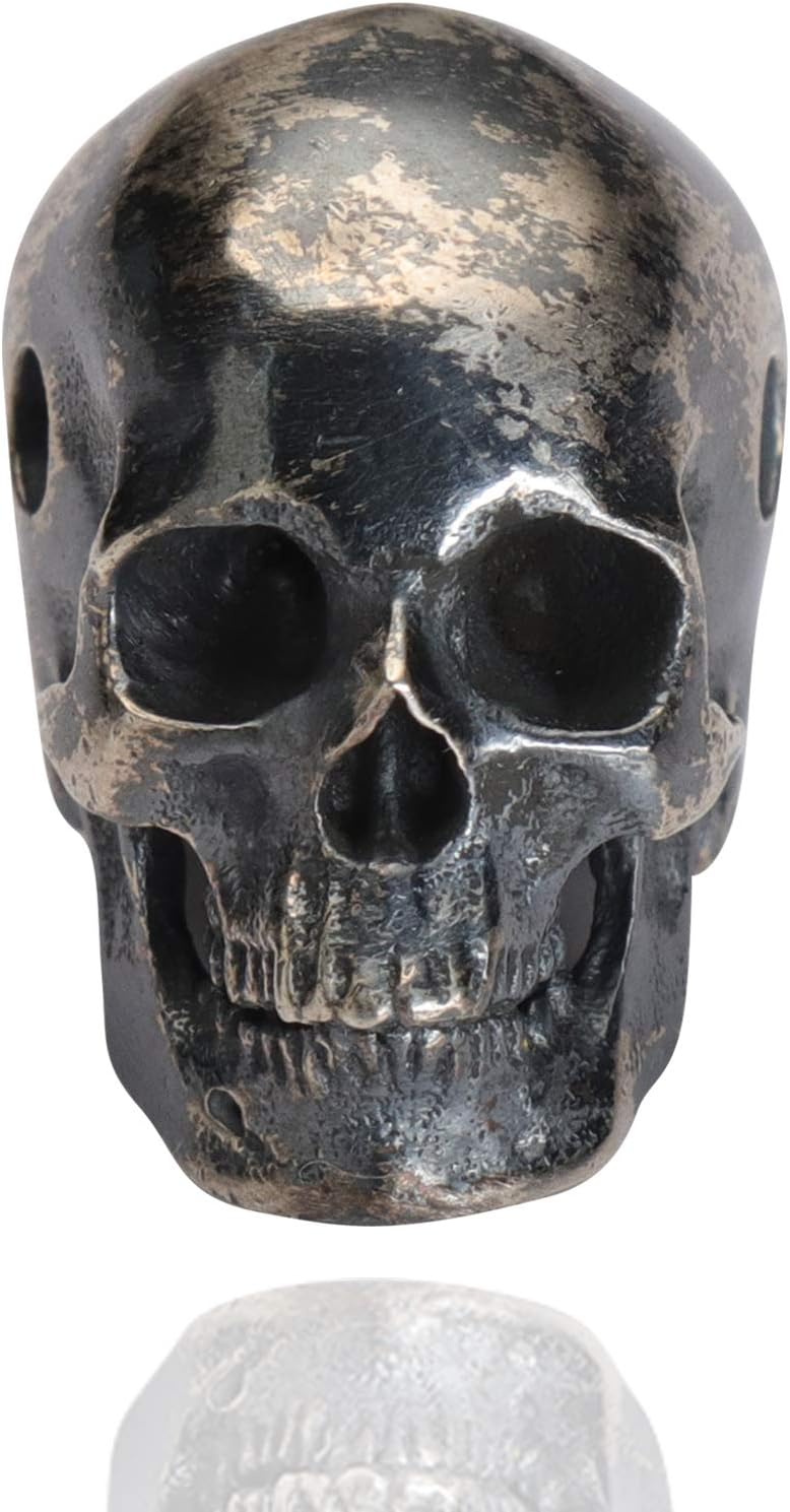 Glintbay Generation 1 Handmade Silver Skull Bead Biker Rocker Punk Pendant (Retro-M)