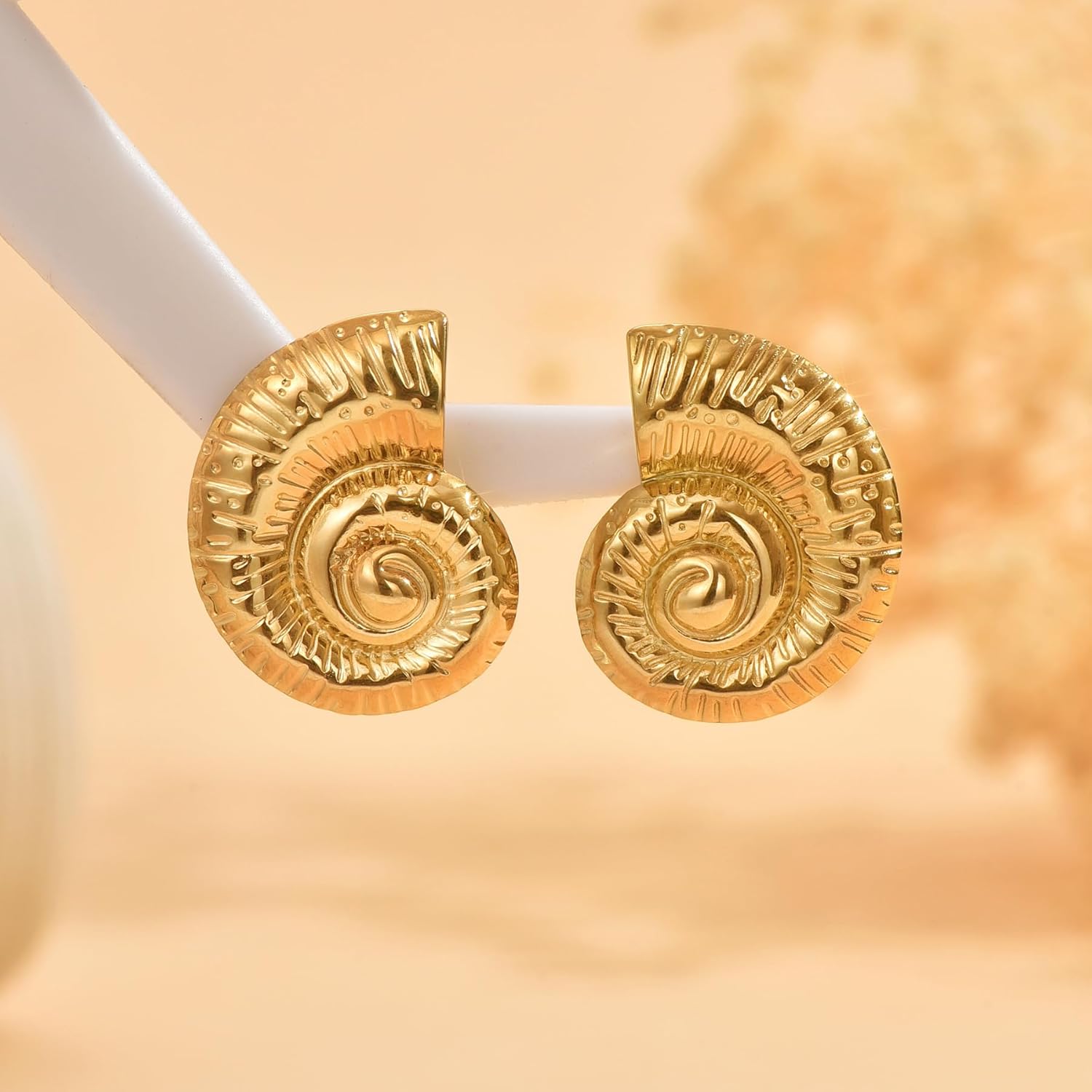 Gold Earrings for Women 18K Gold Plated Chunky Starfish Seashell Conch Flower Pearl Stud Earrings Circle Link Dangle Earrings Trendy Jewelry Christmas Gifts - Image 5