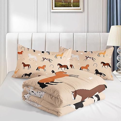Miniatura 4 de Datura home Juego de ropa de cama de edredón de caballo para niños, niñas y adolescentes, juego de ropa de cama de dibujos animados de herradura del