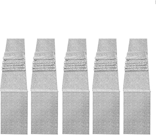 JYFLZQ Camino de mesa de lentejuelas plateadas de 12 x 72 pulgadas, paquete de 5 manteles de tela de lentejuelas con purpurina, caminos brillantes