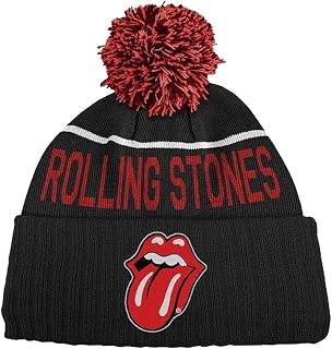 Rolling Stones Bobble Beanie Hat Classic Tongue Band Logo New Official Black Size One Size