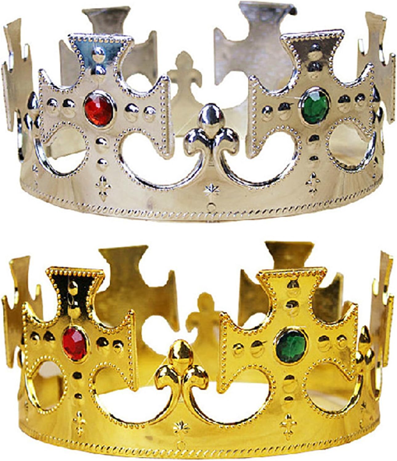 2Pcs King and Queen Crown Set Adjustable Gold Queen & King Crown Lightweight Plastic Royal Costume Accessories for Birthday Party Gold & Silver