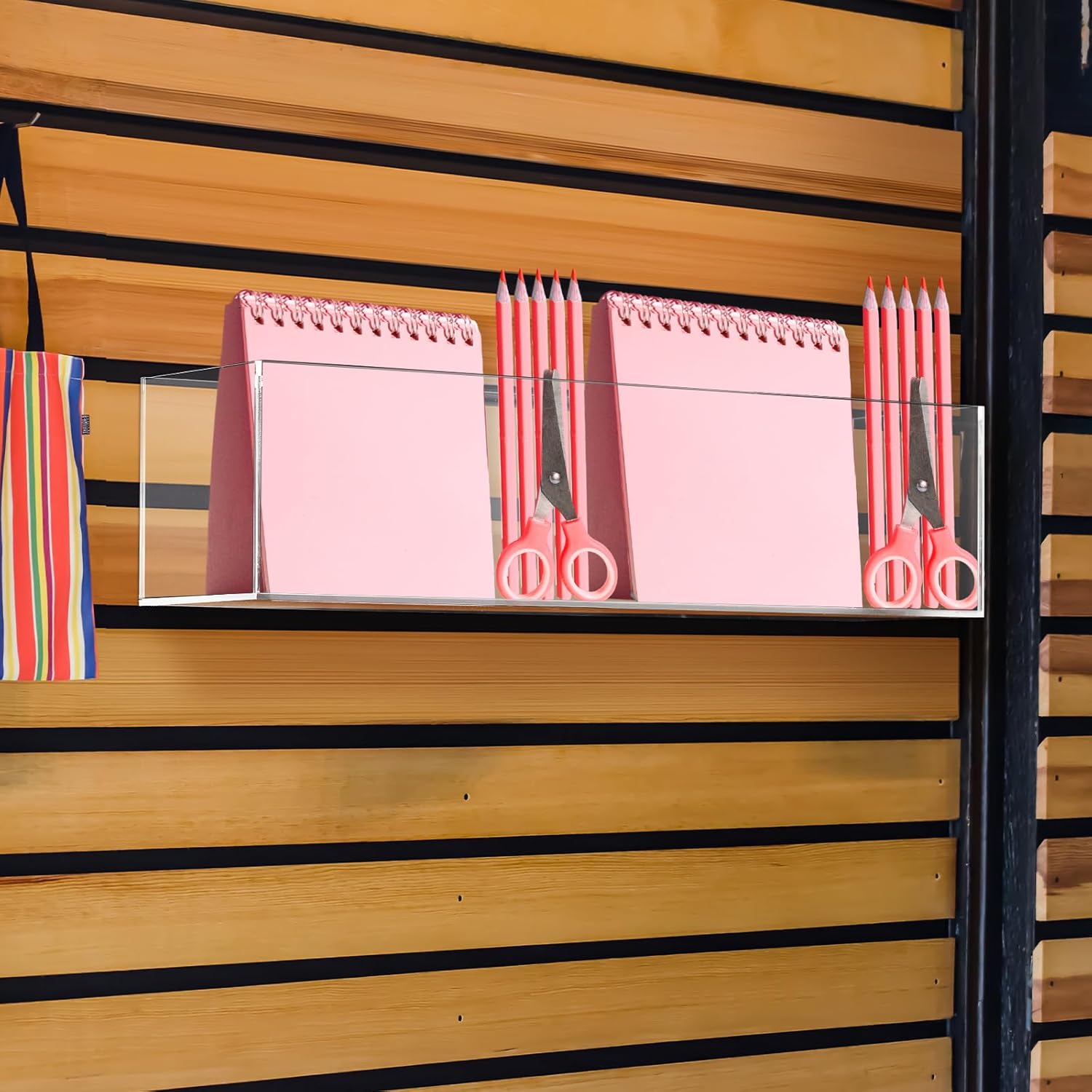 2 Pcs Acrylic Slatwall Bins 16 x 4 x 4 Inch Transparent Storage Organizers Slatwall Retail Display Trays Accessories for Garage Shop Retail Display(1 Compartment)