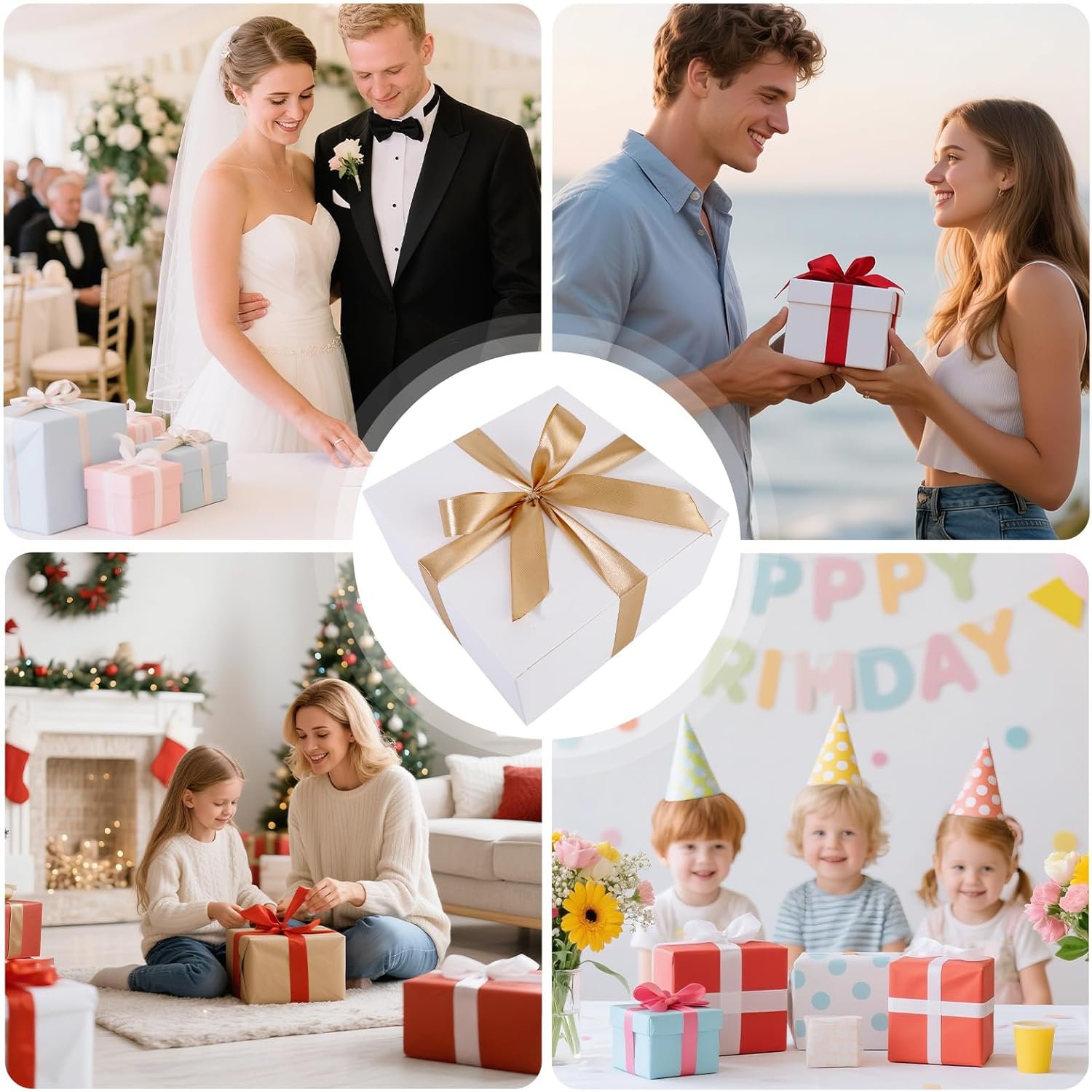 EUSOAR Gift Boxes for Presents, 20 Pcs 8"x8"x4" 350gsm Cardboard White Bridesmaid Proposal Box with Ribbon, Wedding Gift Box with Lids for Wedding, Graduation, Birthday Party Craft Present Packaging