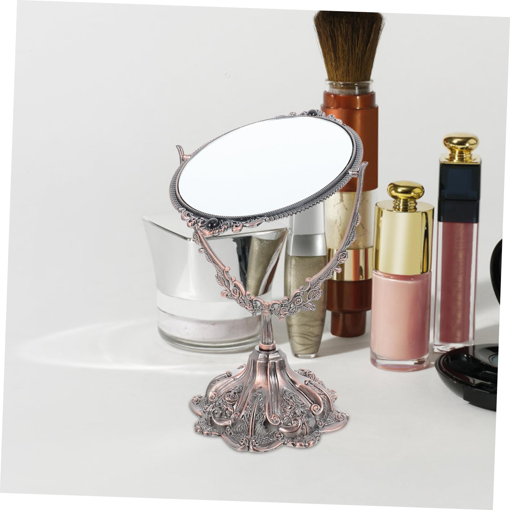 Doppelter Kosmetikspiegel Im Vintage-Stil Eleganter Doppelter Tischspiegel Für Hochzeiten Und Makeup Robustes Leichtes Design Rotkupfer Für Schlafzimmer Und Schminktische
