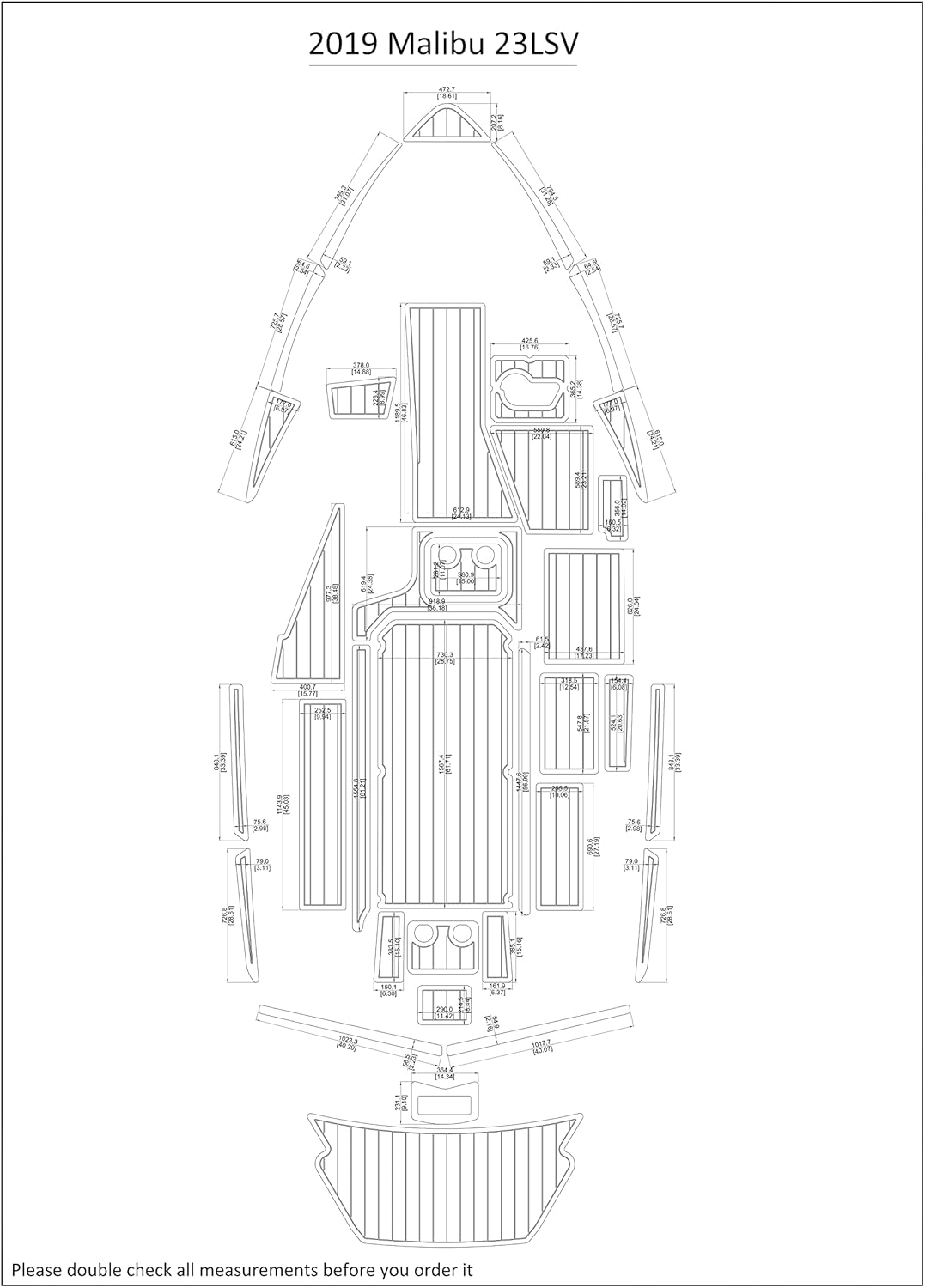 Boat EVA Faux Teak Decking Floor Compatible with 2019 Malibu 23 LSV Swim Step Cockpit