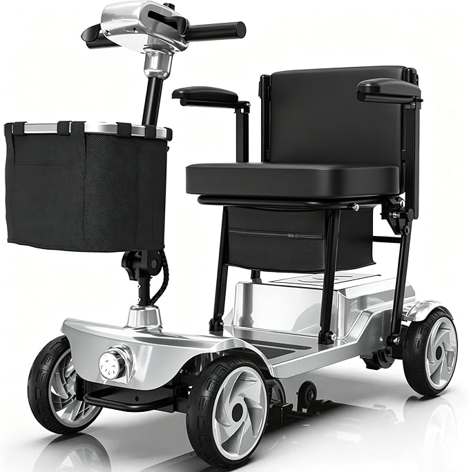 Mobility Scooters,49 Lbs Mobility Scooter,Upgraded Removable Battery,300+Lbs Weight Capacity,Quick Fold Design, Portable and Lightweight,Aluminum Alloy Frame (Silver, Amp Hours, 10)
