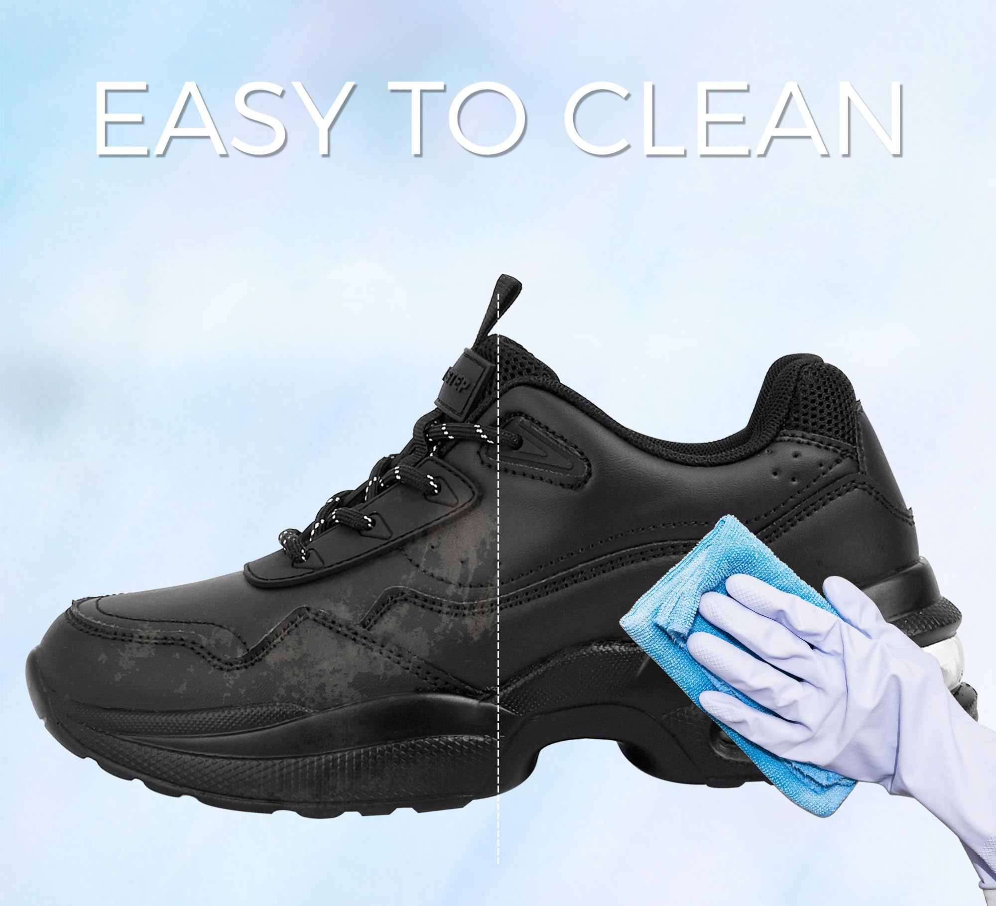 LUCKY STEP Women?Çÿs Air Cushion Fashion Sneakers Platform Casual Walking Resistant Tennis Shoes Hologram Leather Comfortable Travel Sneakers(All Black,9B(M) US)