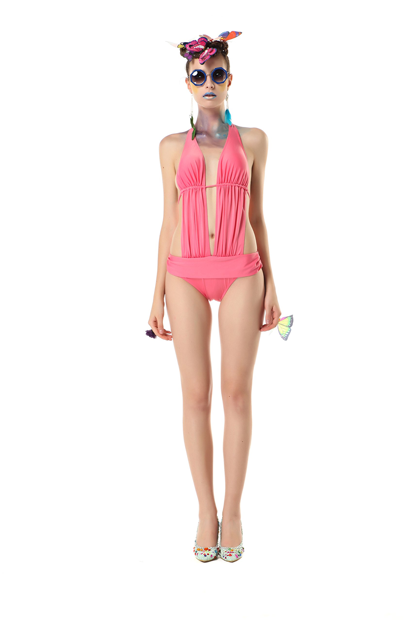 PolarfoxWomen's One Piece Swimsuit Monokini Large Red