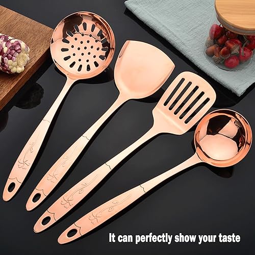 Miniatura 4 de Juego de utensilios de cocina de cobre puro de 5 piezas, elegantes accesorios de cocina de cobre, juego de utensilios de cocina para el hogar o