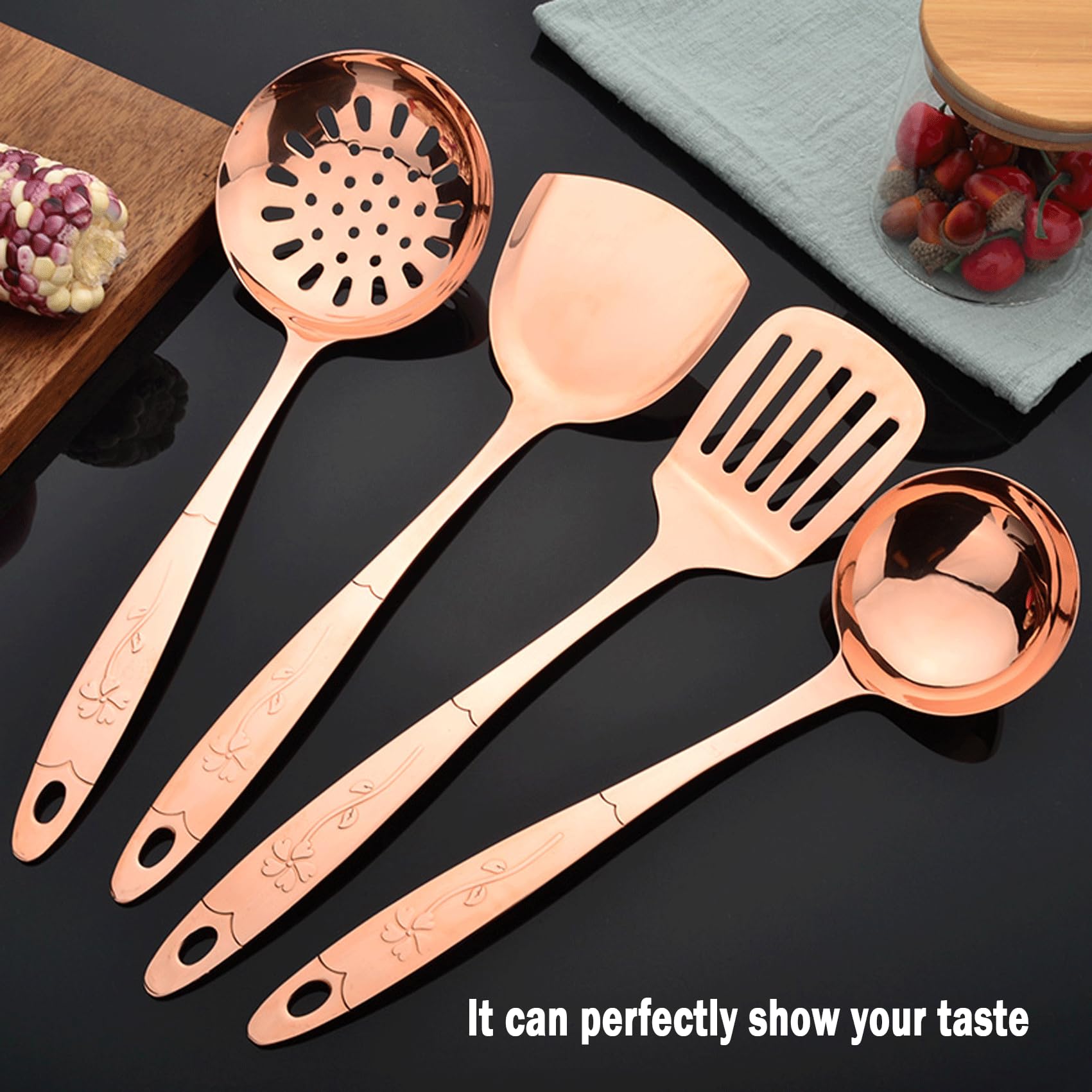 Lot de 5 ustensiles de cuisine en cuivre pur - Accessoires de cuisine élégants en cuivre pour la maison ou le restaurant