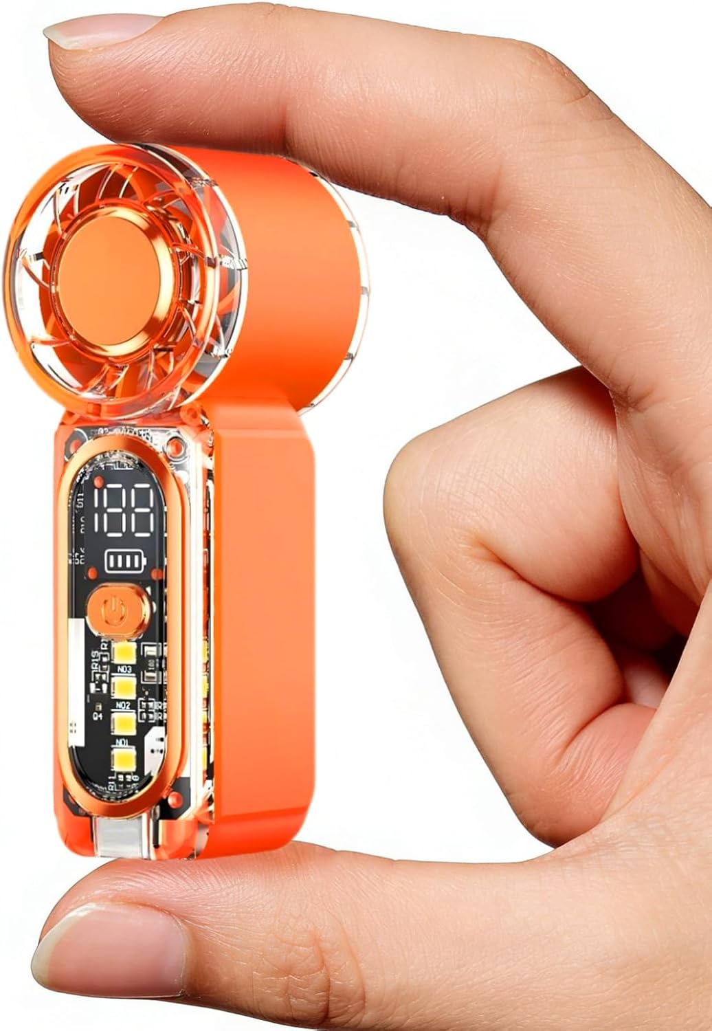 Portable Mini Handheld Fan, 100 Speed Adjustable Pocket Fan with Digital Display, USB-C Rechargeable Personal Fan, Long Battery Life, Small Cooling Fan for Travel(Orange)