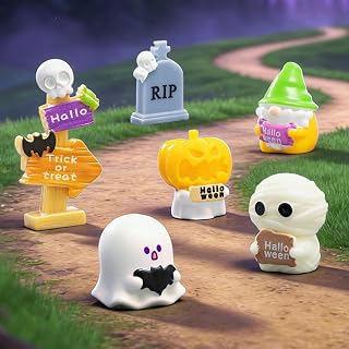 Halloween Miniature Figurines Set, 6PCS Spooky Fairy Garden Decor | Premium Resin, Vivid Details, Stable Bases, DIY Scene Building, Desktop Accents, Room Décor, Seasonal Display