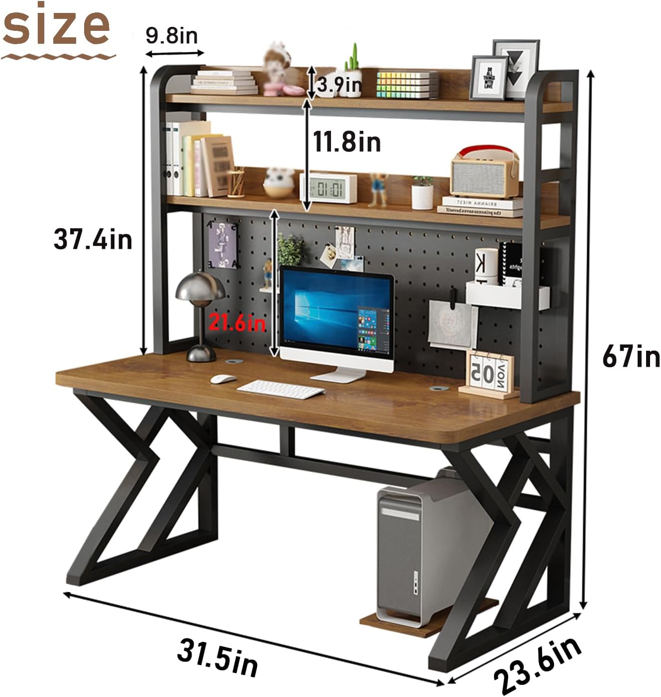 31.5in Computer Desk with Pegboard, Gaming Desk with Storage Shelves, PC Gamer Workstation Desk, Modern Study Writing Table for Home Office Bedroom (White, 31.5in/80cm)