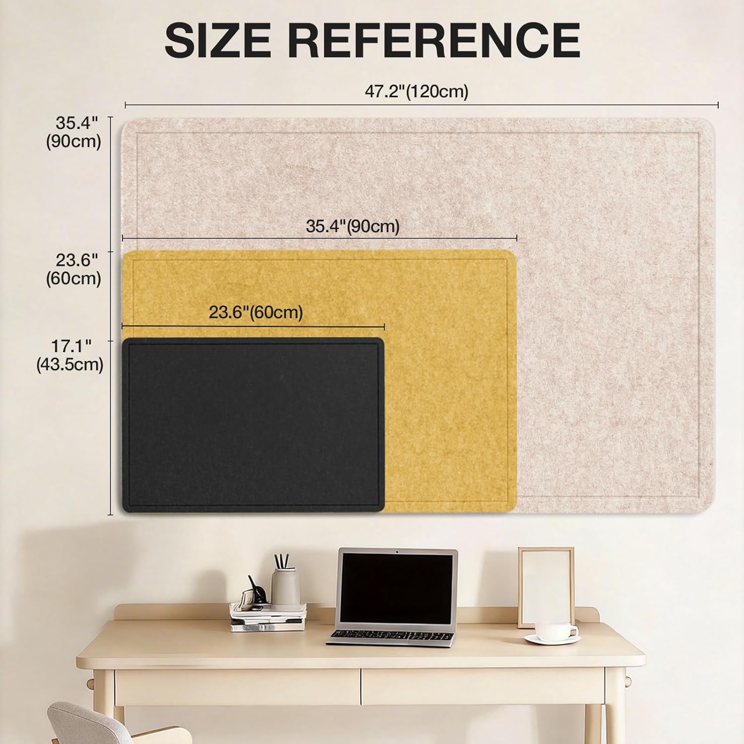 Rdutuok Bulletin Board,35.4 x 23.6 inches Foldable Decorative Felt Pin Board Photo Display Board with Self-Adhesive Tape, Decorative Cork Alternative for Wall Includes 20 Push Pins,Yellow