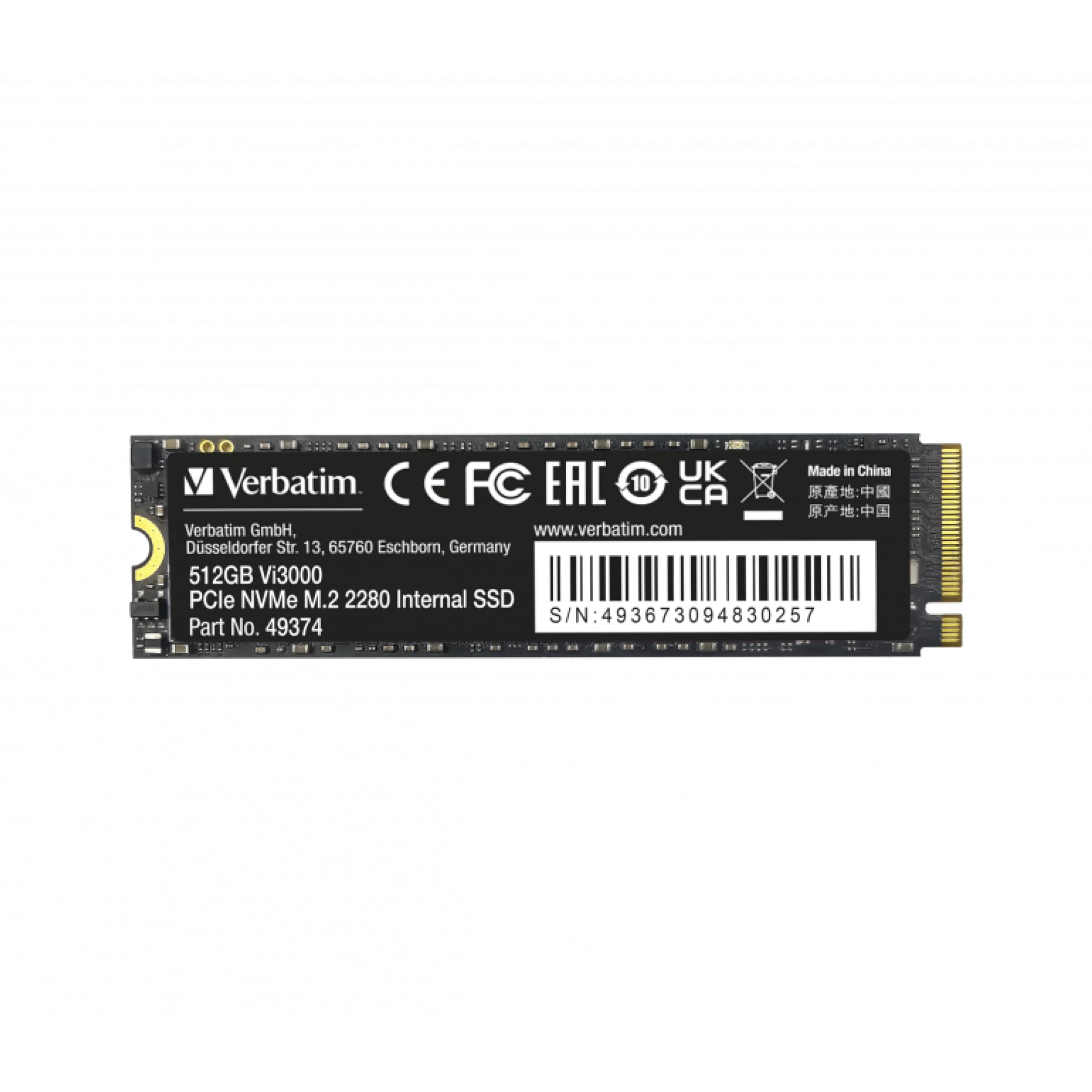 Verbatim 512GB SSD Vi3000 Internal Solid State Hard Drive PCIe NVMe M.2 2280