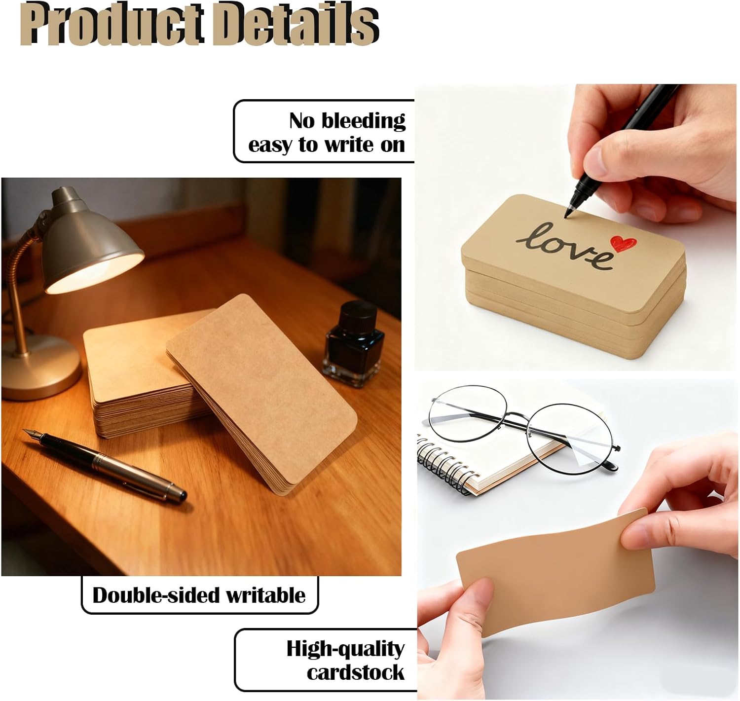 200 Pcs Blank Kraft Paper Round Corner Flash Card, 3.5” X 2.1” image 3