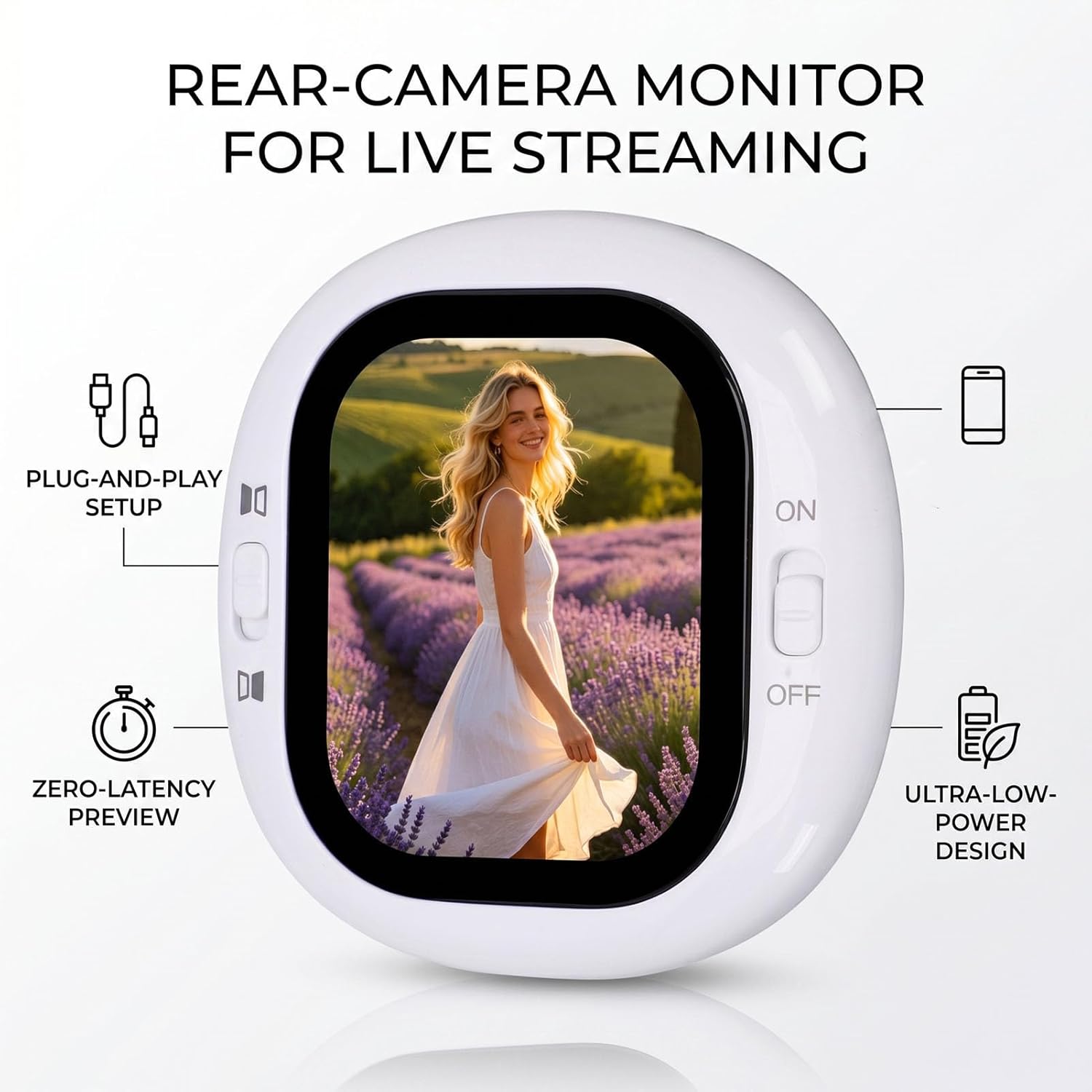 Wireless Vlog Selfie Monitor Screen, 2.1 Inch Selfie Monitor Screen with Zero Latency Preview, 410x502 Resolution WiFi Magnetic Back Camera for Live Streaming