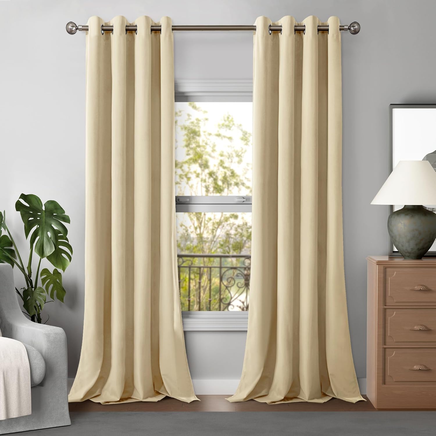 Amazon.com: YoungsTex Beige Velvet Curtains for Living Room 84 Inches ...