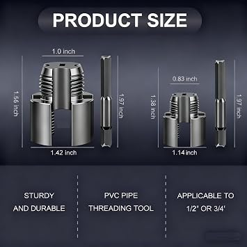 2PCS PVC Pipe Threader Tool Set, 1/2 & 3/4 Internal & External Thread Cutter | Heavy-Duty Alloy Steel, Drill-Compatible PVC Pipe Tool for Plumbing & DIY
