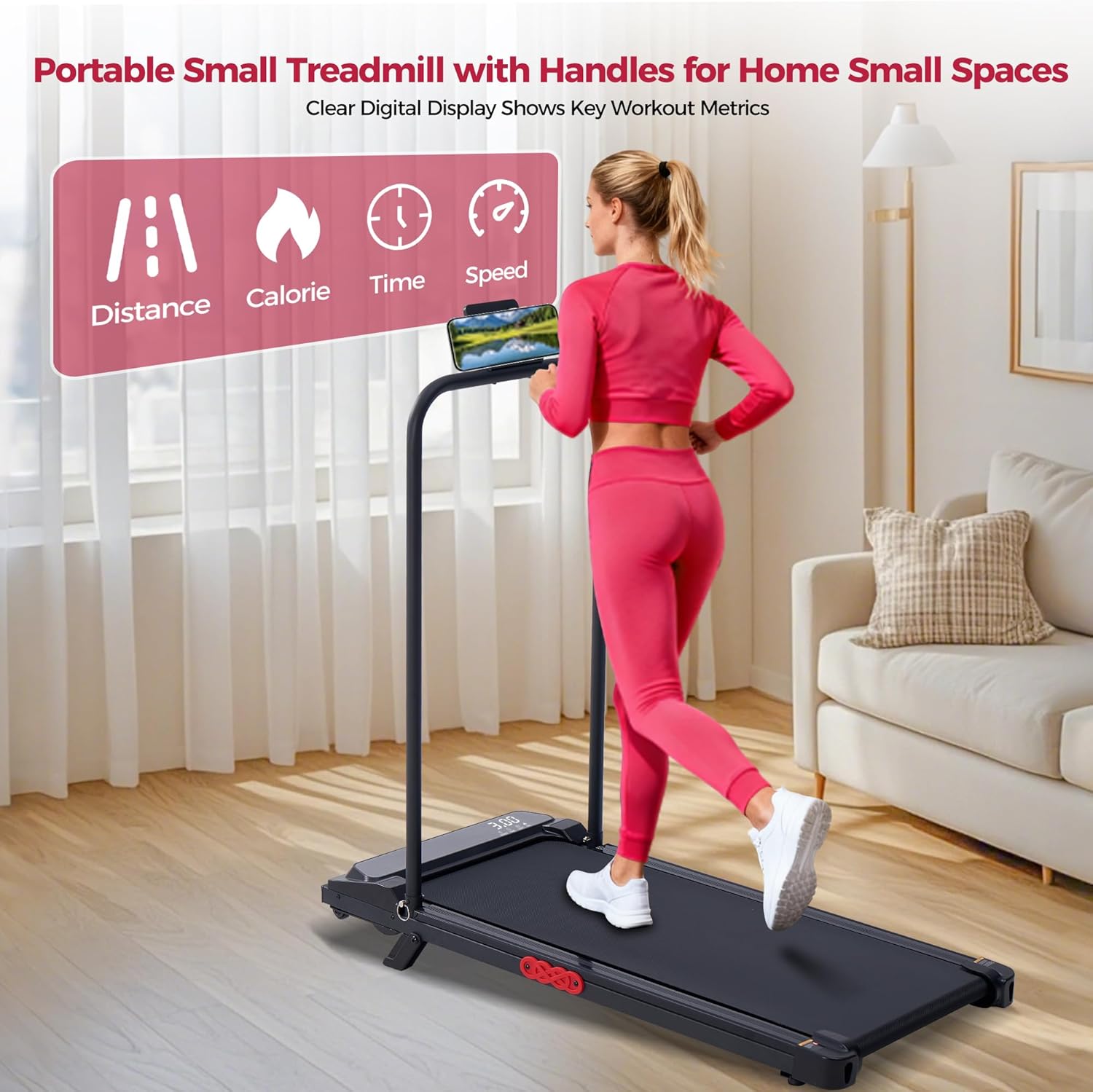 Walking Pad with Handle Bar and Incline, 3.0HP Under Desk Treadmill for Home Small Space, 0.6-7.6MPH Portable Walking Pad Treadmill with Handles, 350LBS, 2026 Upgrade image 3
