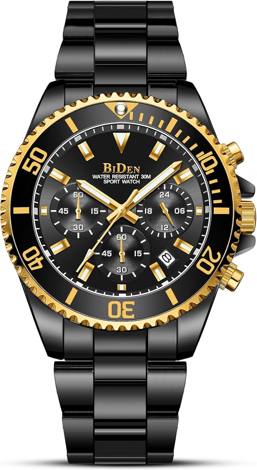 hanposh men watch men chronograph stainless steel waterproof wristwatch quartz watches with date business watch for men