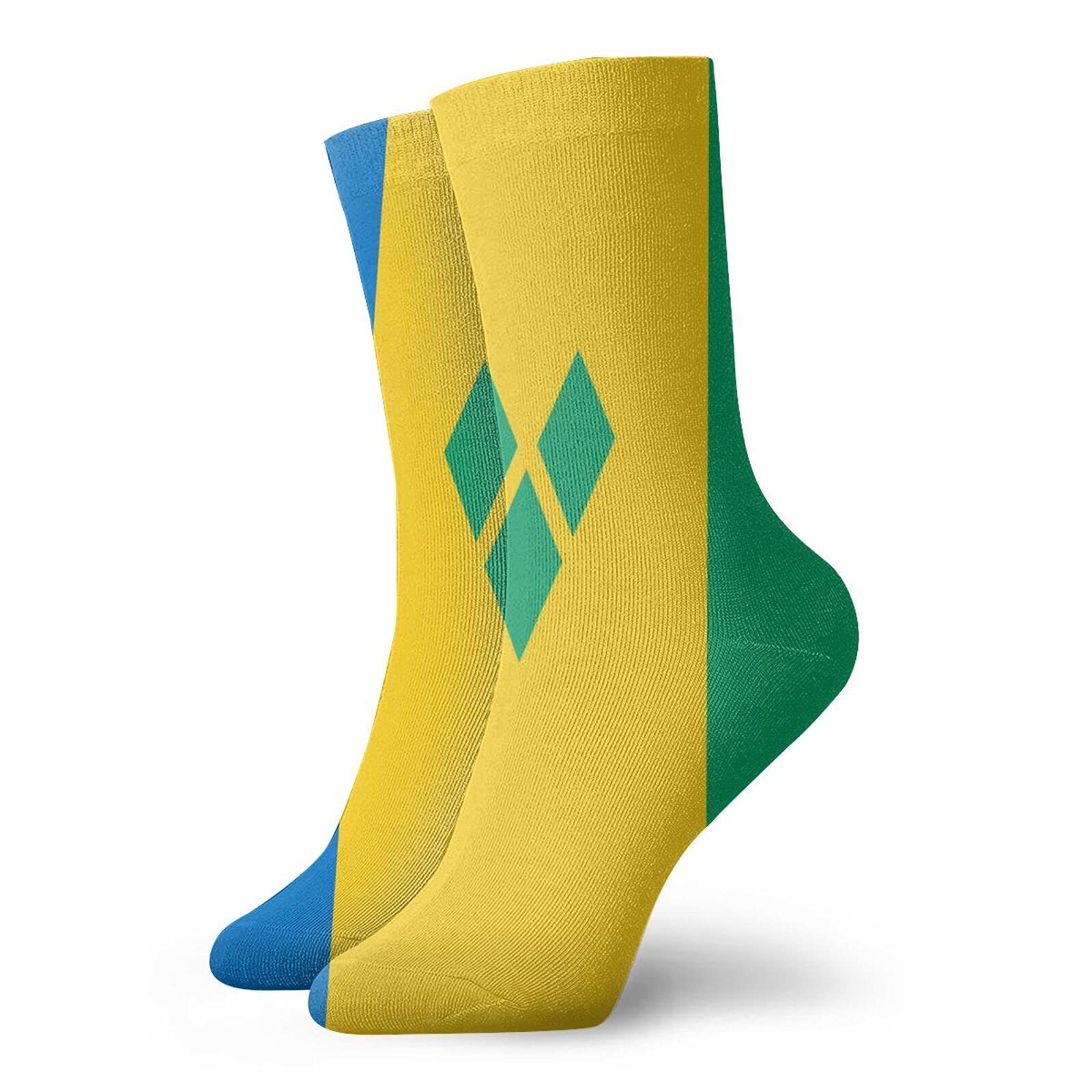 874 Women's Socks 1762 Walking Socks, Striped Saint Vincent Flag Socks Anti Sweat Trainer Socks Funky Men’s Socks For Runing Climbing Trekking 40Cm