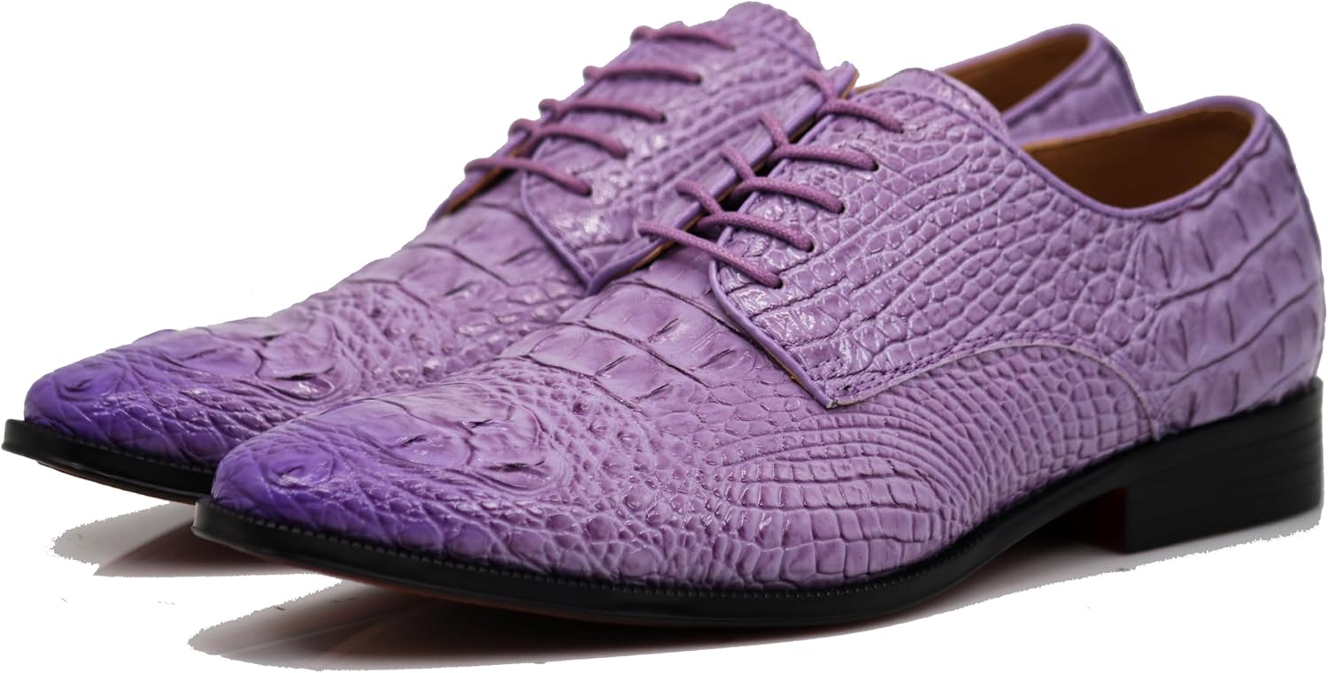 Orion Men's Crocodile Print Oxfords Lace Up Derby Dress Shoes