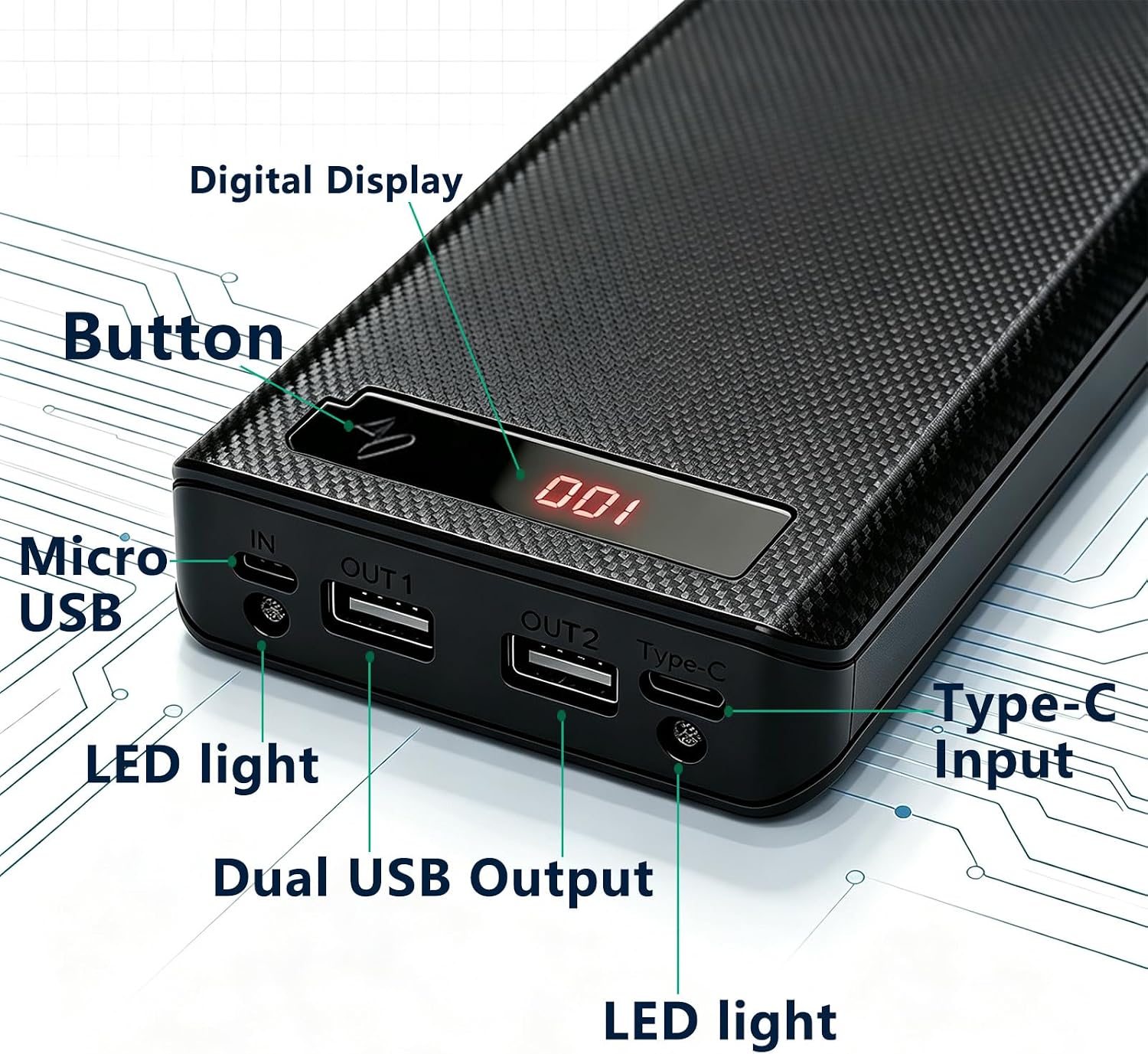 5V-2.1A DIY 18650 Power Bank Box Battery Charger Case, Black