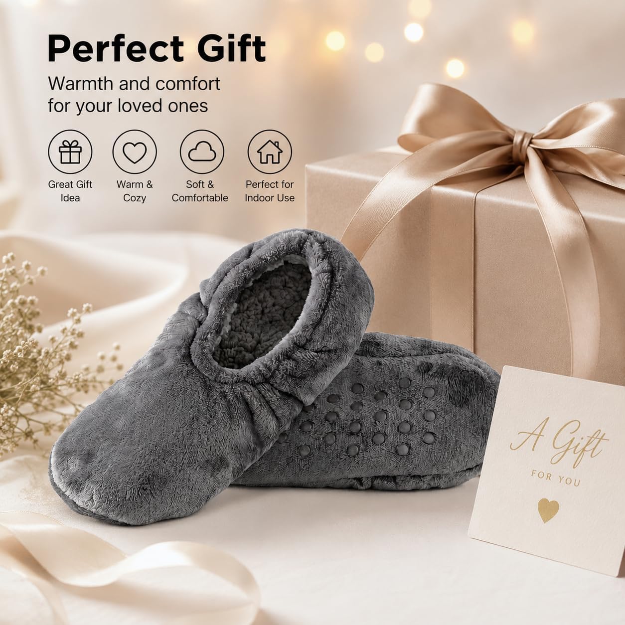 Mens Slippers Socks with Grippers Indoor, 2 Pairs Cozy Non-Slip Slipper Socks for Men with Soft Sole, Warm House Shoes as a Gift for Dad Husband Christmas Birthday