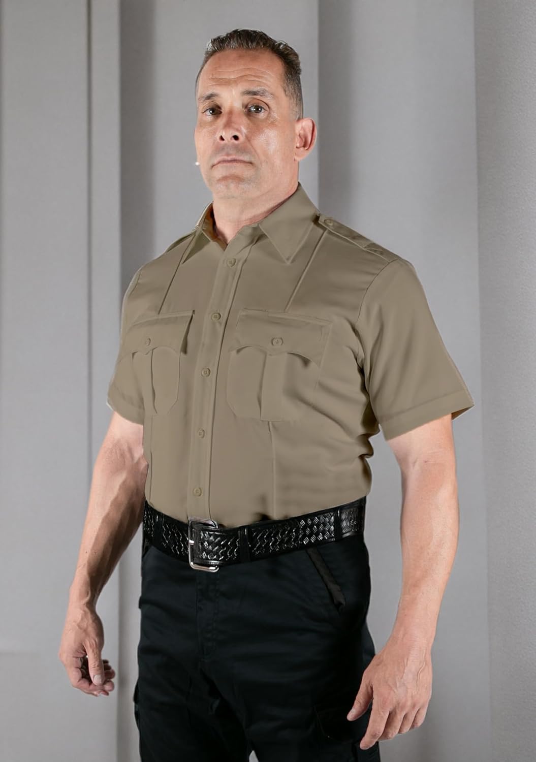 First Class 100% Polyester Short Sleeve Men's Uniform Shirt White - Image 6