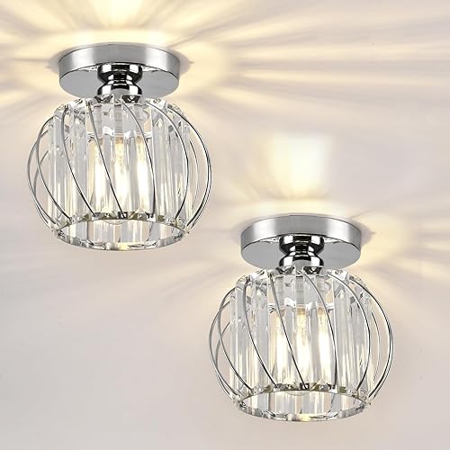 Miniatura 10 de Lámpara de techo semiempotrada de cristal, candelabro de cristal plateado para cocina, pasillo, comedores, salas de estar, bar, casa de campo, 7.4 x