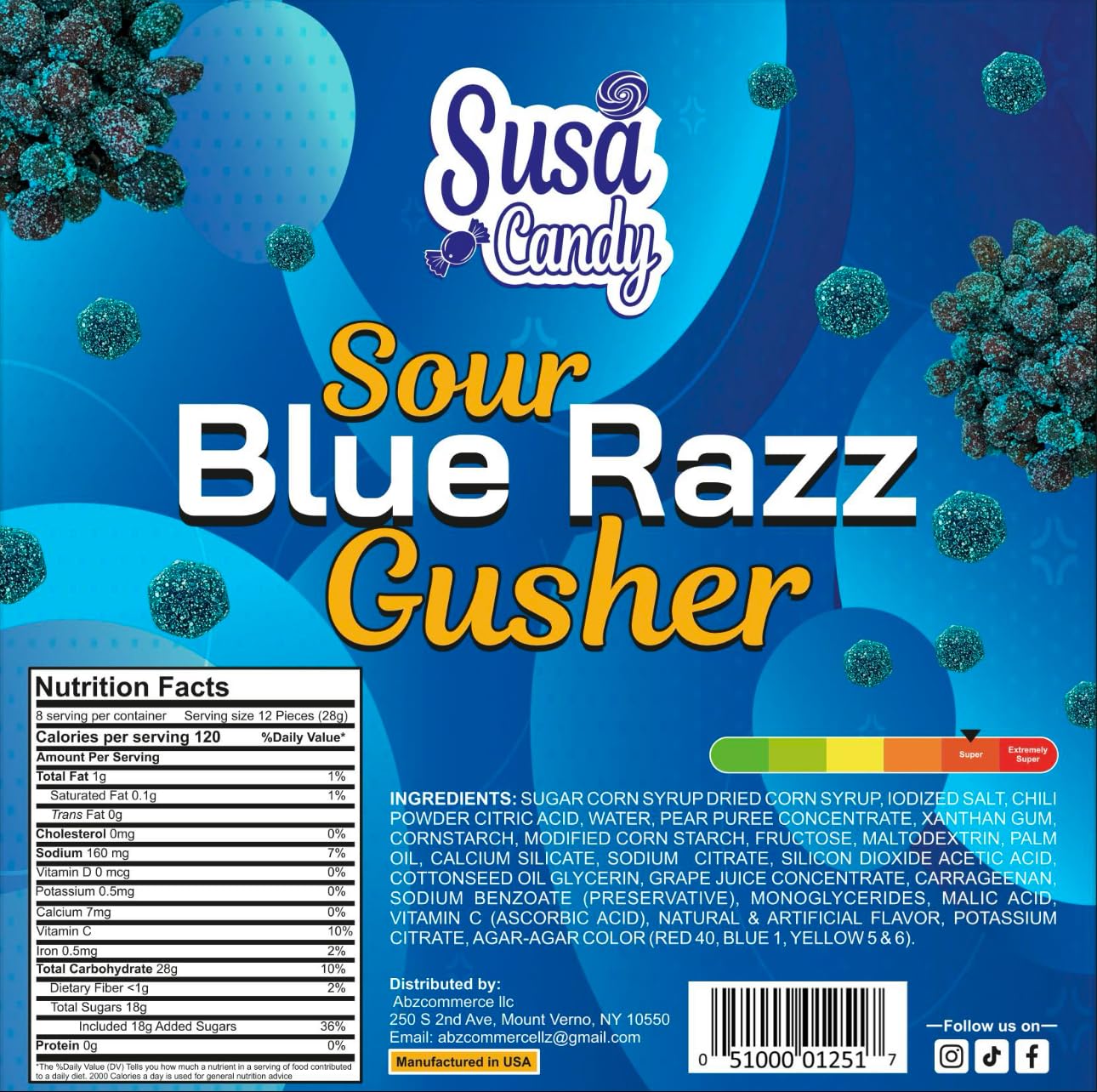 Sour Blue Raspberry Gushers, Best Viral TikTok Candy, Irresistible Extremely Sour Gushers/Gummys (16 Ounces - 1 Pound, Blue Raspberry Flover)
