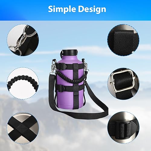 Miniatura 3 de QICAIPO Soporte para botella de agua con correa y asa de paracaídas, bolsa cruzada para botellas de agua de 40 onzas y 64 onzas