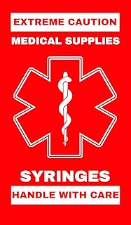 Syringes Medical Alert Equipment Luggage Tag - Handle with Care, DOT and ACAA regulations (LUG-SYRINGES-192) Quantity (1)