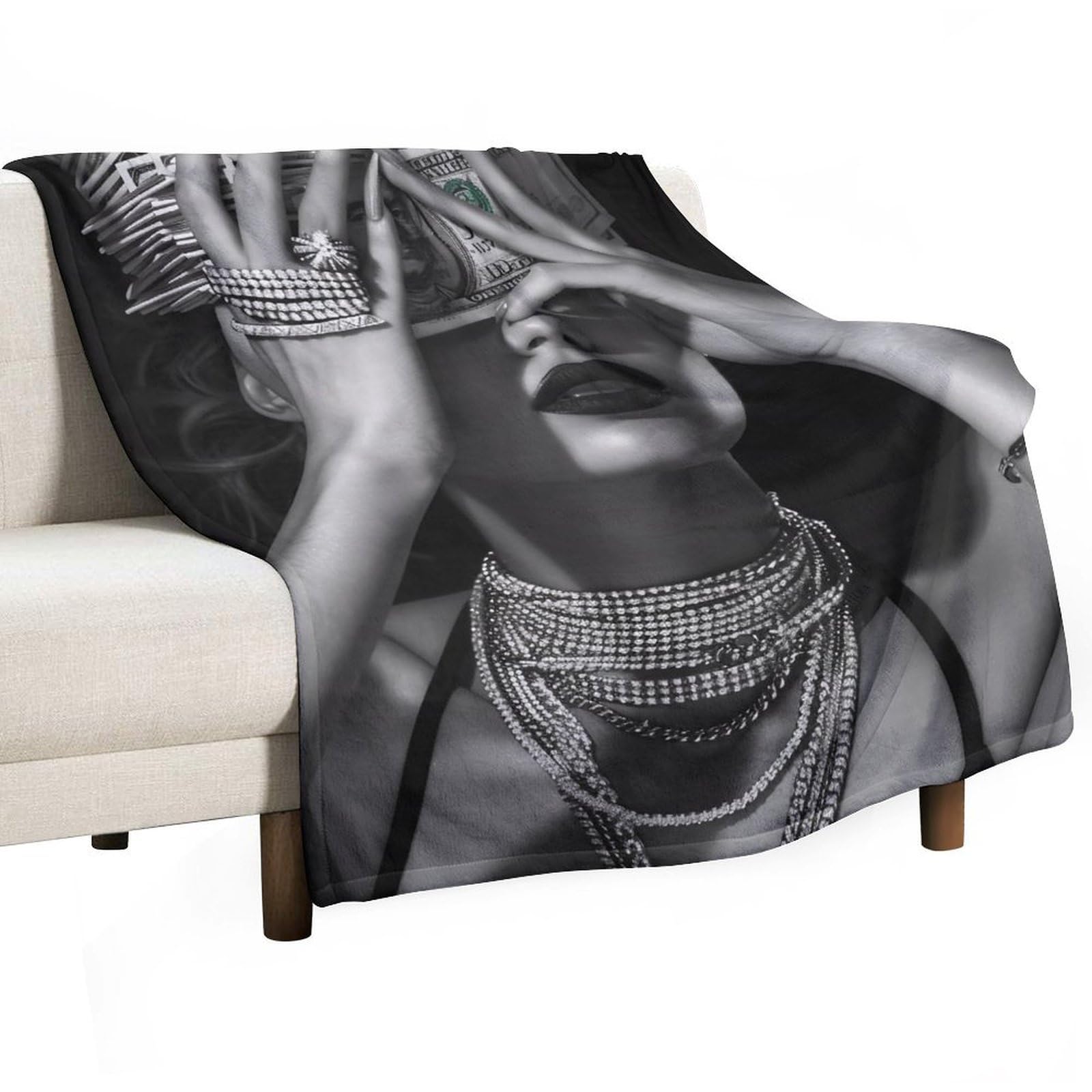 YHGSREUOH Money Face Woman Black And White Wealth 01 Flannel Blankets Fleece Soft Throw Lightweight Plush Gifts for Couch, Bed, Cozy Sofa Plush, Chair, Lovers 80x100cm(30x40in)