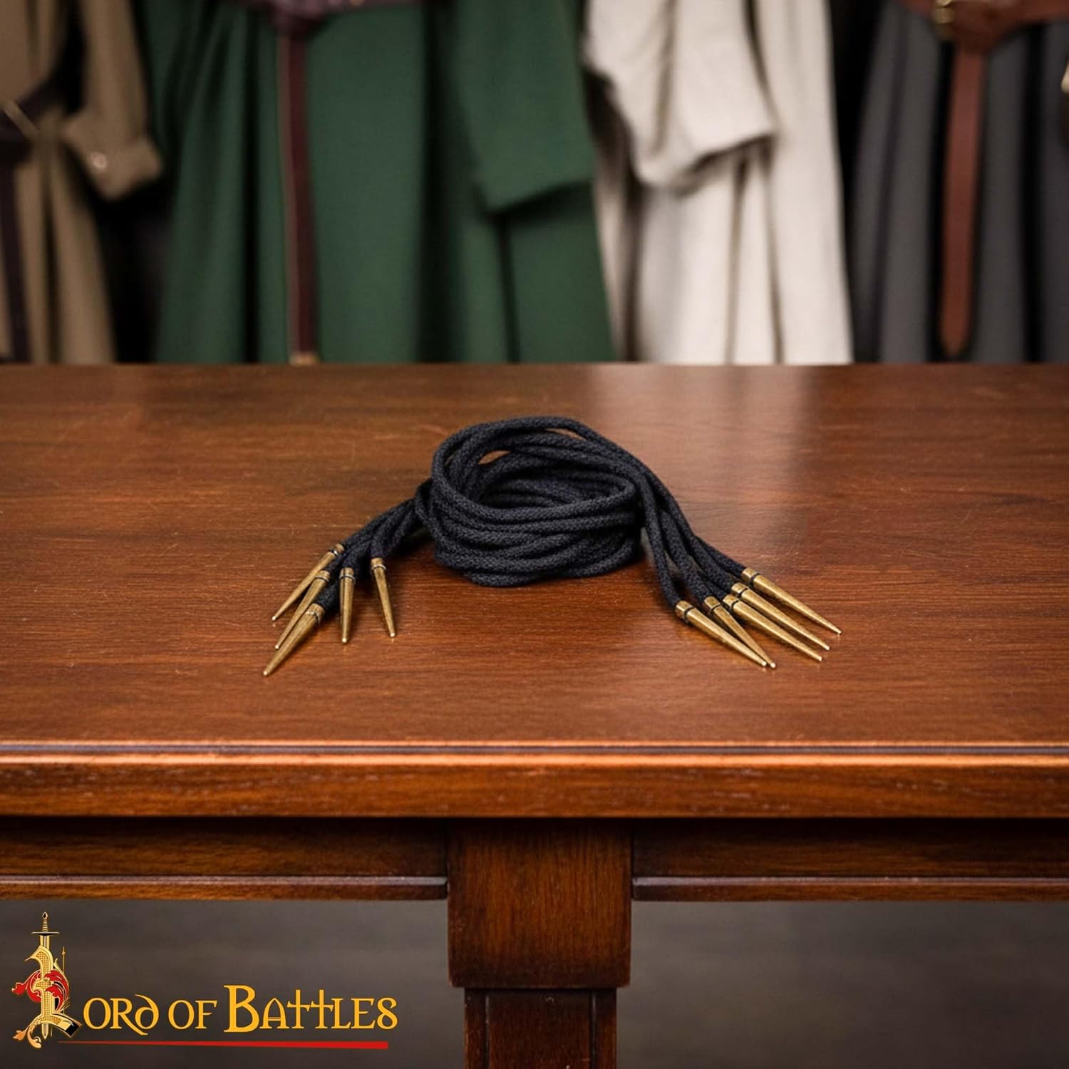 Solid Brass Aiglets with Cotton Strings, Medieval Style Aiglets for Clothing DIY Accessories, Coats, Costumes (Black - Set of 10, 45 cm)