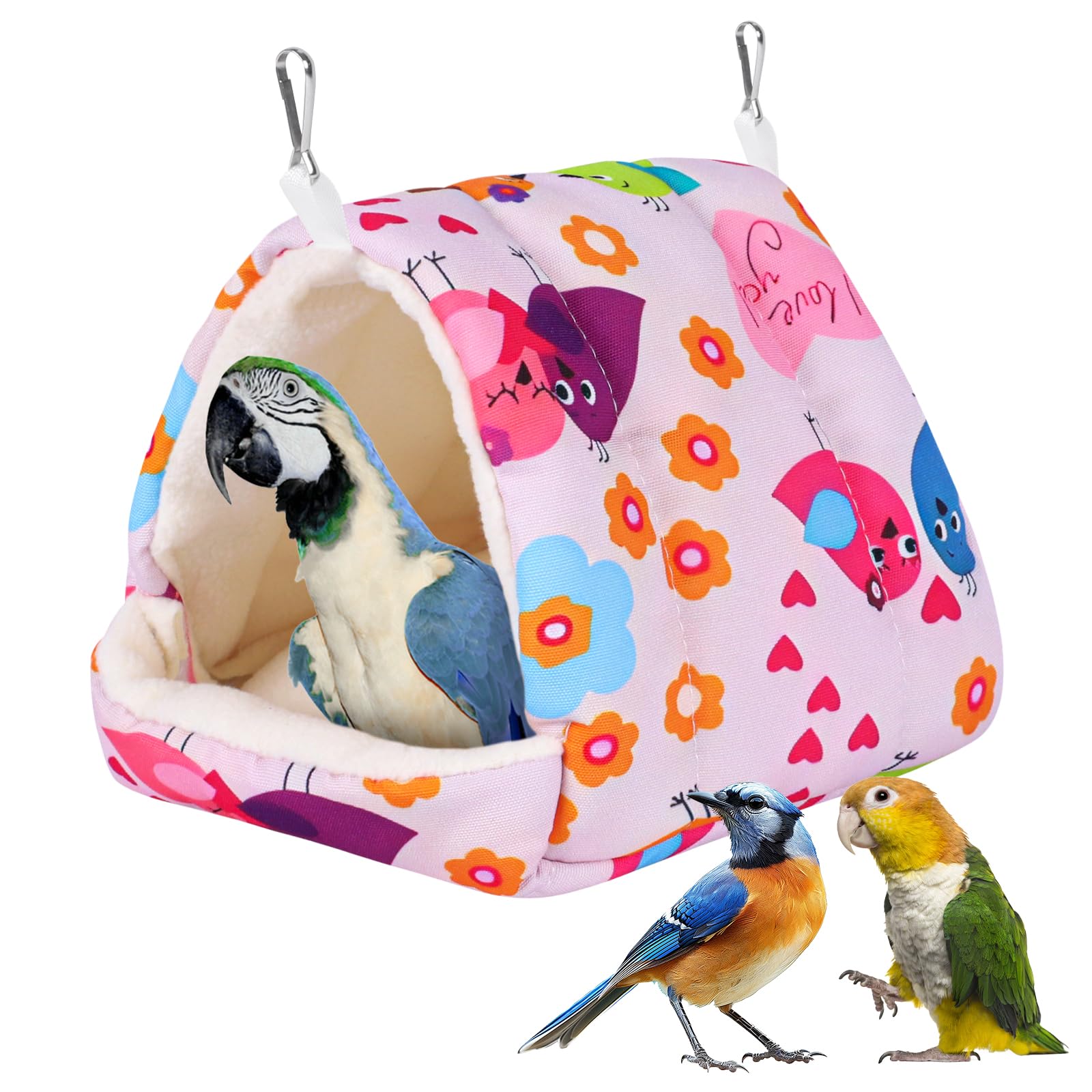 Bird Bed for Cage Warm Winter Nest Hammock with Hanging Hook Cage Accessories for Small Birds Parakeets Cockatiels Love Birds Cockatiels Conures Hamster (Pink, M)