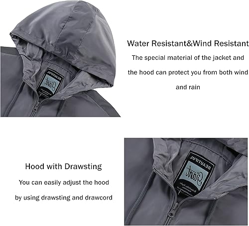Miniatura 4 de Cortavientos ligero para hombre - Chaqueta transpirable con capucha para exteriores y viajes al trabajo