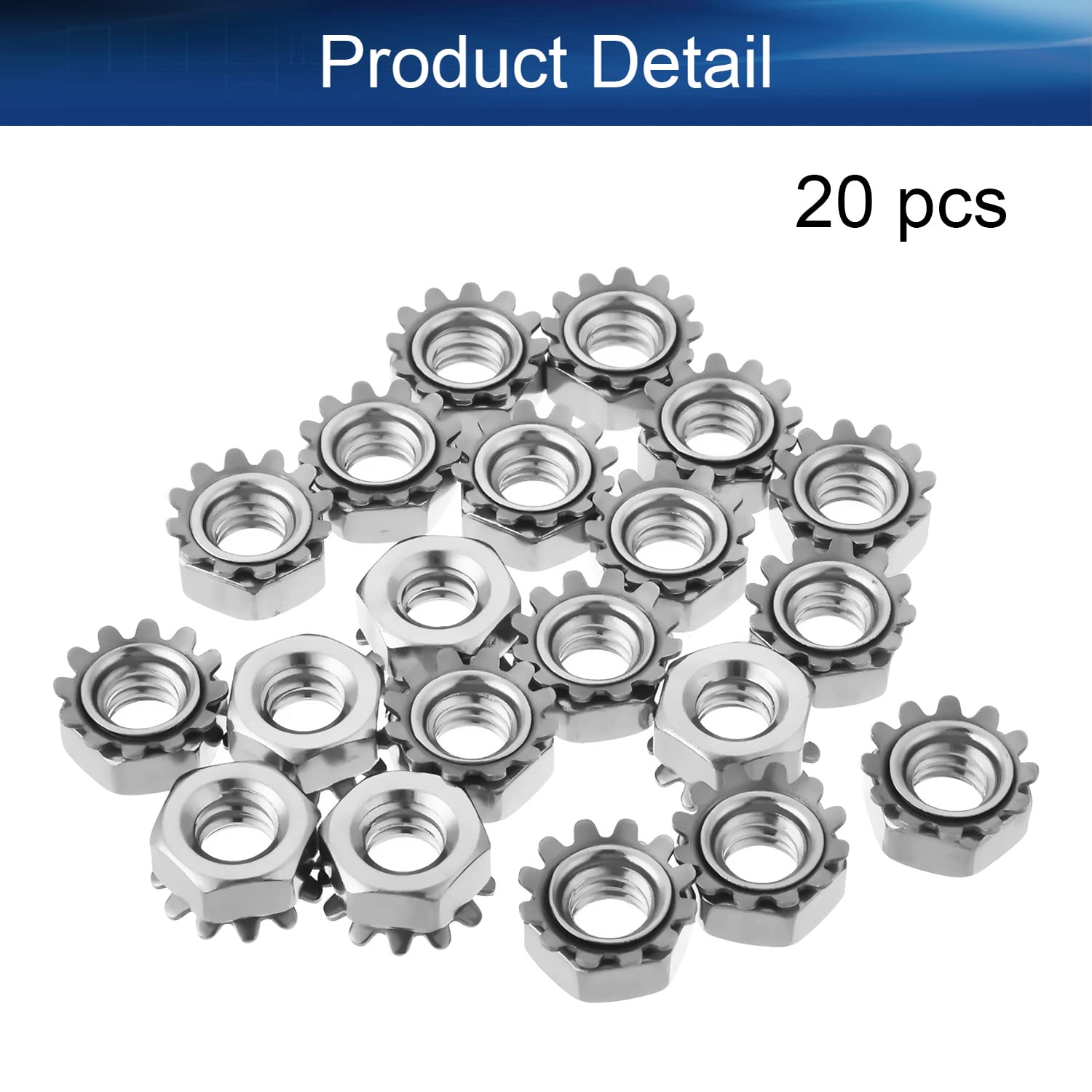 Yinpecly 1/4-20 K-Lock Nuts with External Tooth Washer 304 Stainless Steel Hex Nut Kep Hex Head Lock Nut for Low-Load Assemblies Silver Tone 20pcs