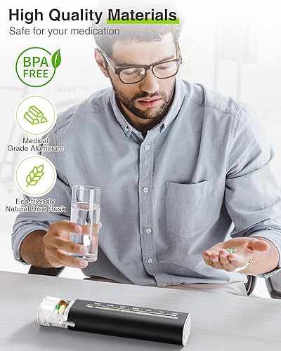 Miniatura 5 de Zannaki Pastillero semanal de metal, pastillero diario de aluminio, pastillero de viaje portátil para 7 días, lindo contenedor de pastillas de gran